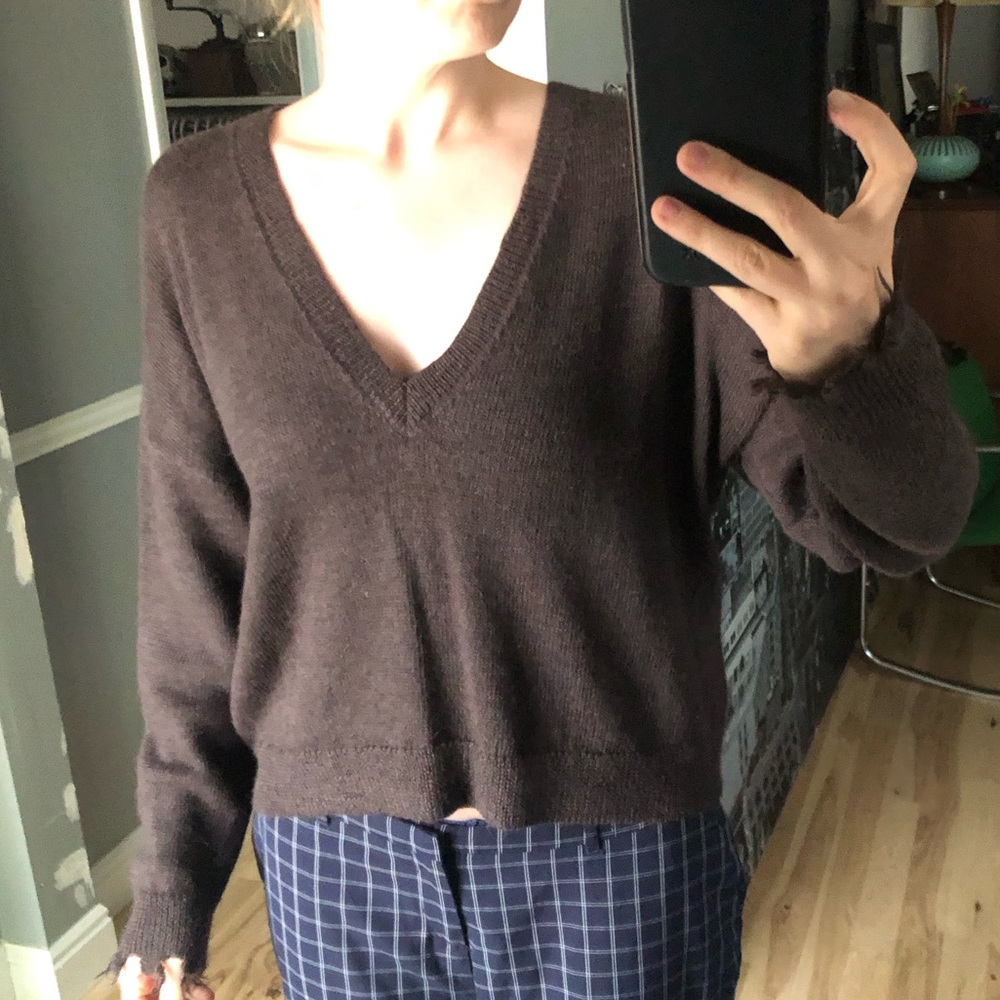 Nation LTD Brown V Neck Sweater Alpaca Cotton Blend - Picture 7 of 11